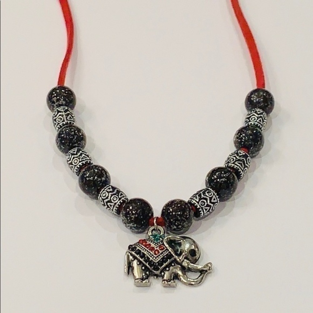 Elephant charm pendant colorful crystals leather